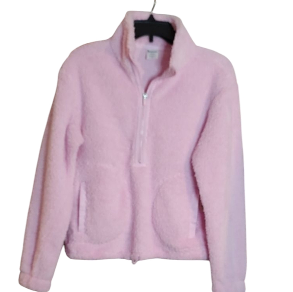 New Cozy Pink Half Zip Up Fleece Jacket w/ Pockets & Parachute Closure sz XS